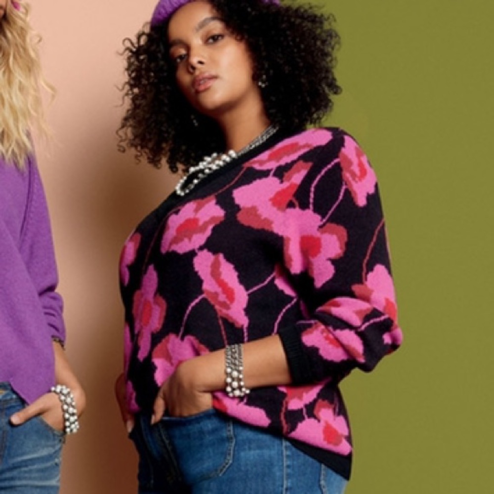 CAbi Sweater with Pink Floral Print - Picture 8 of 9